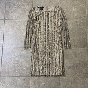 Pisarro  Nights Tan Gold Beaded Sequin Midi Dress
